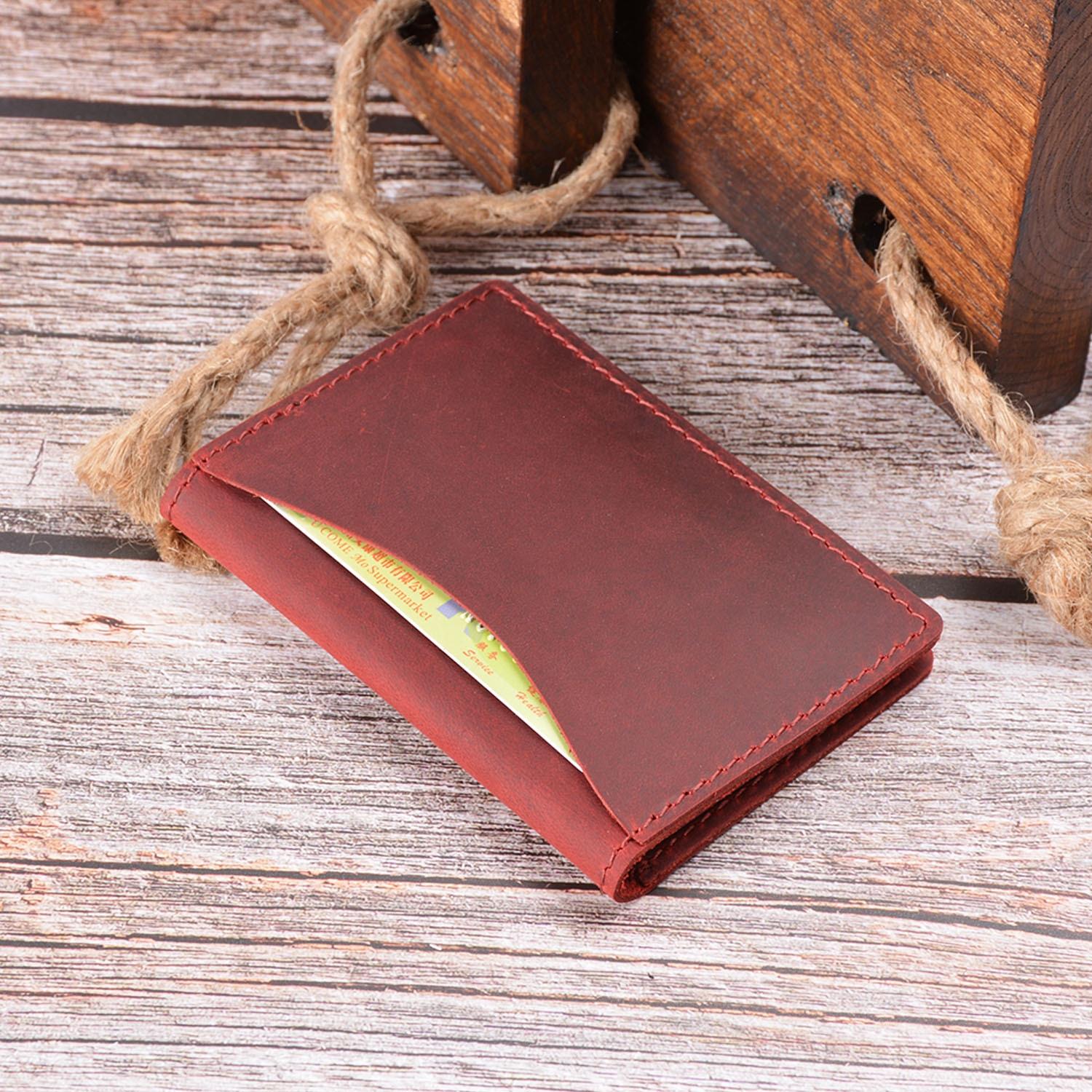 Minimalist Cowhide Card Holder Compact Wallet For Bank & Membership Cards - Coffee