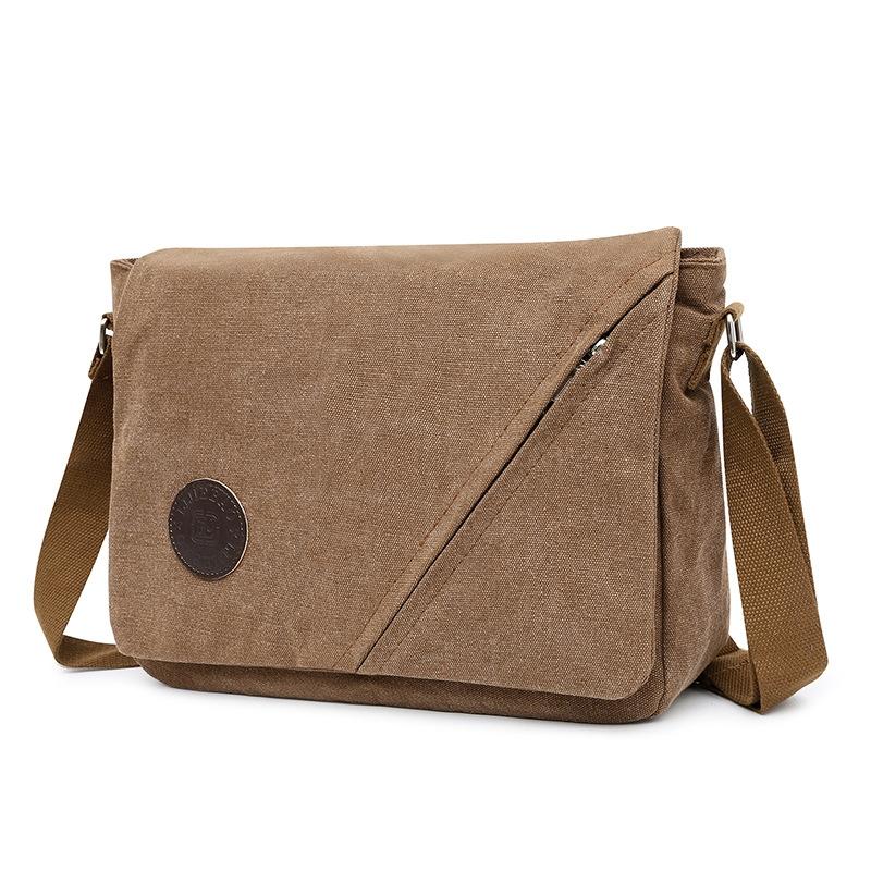 Simple Canvas Shoulder Bag For Men Casual Messenger Schoolbag - Coffee