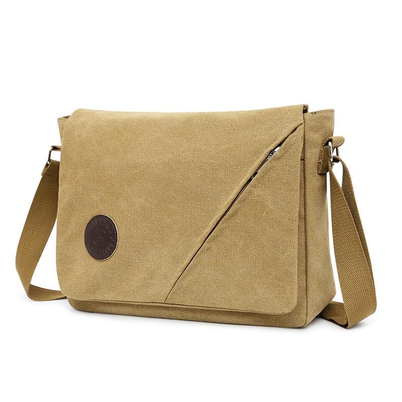 Simple Canvas Shoulder Bag For Men Casual Messenger Schoolbag - Coffee