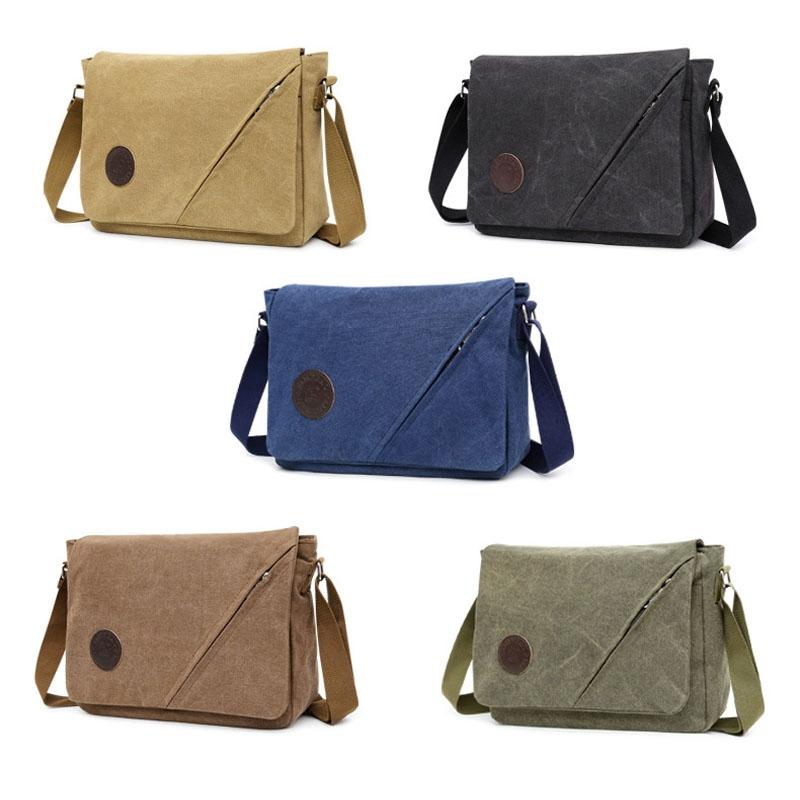 Simple Canvas Shoulder Bag For Men Casual Messenger Schoolbag - Coffee