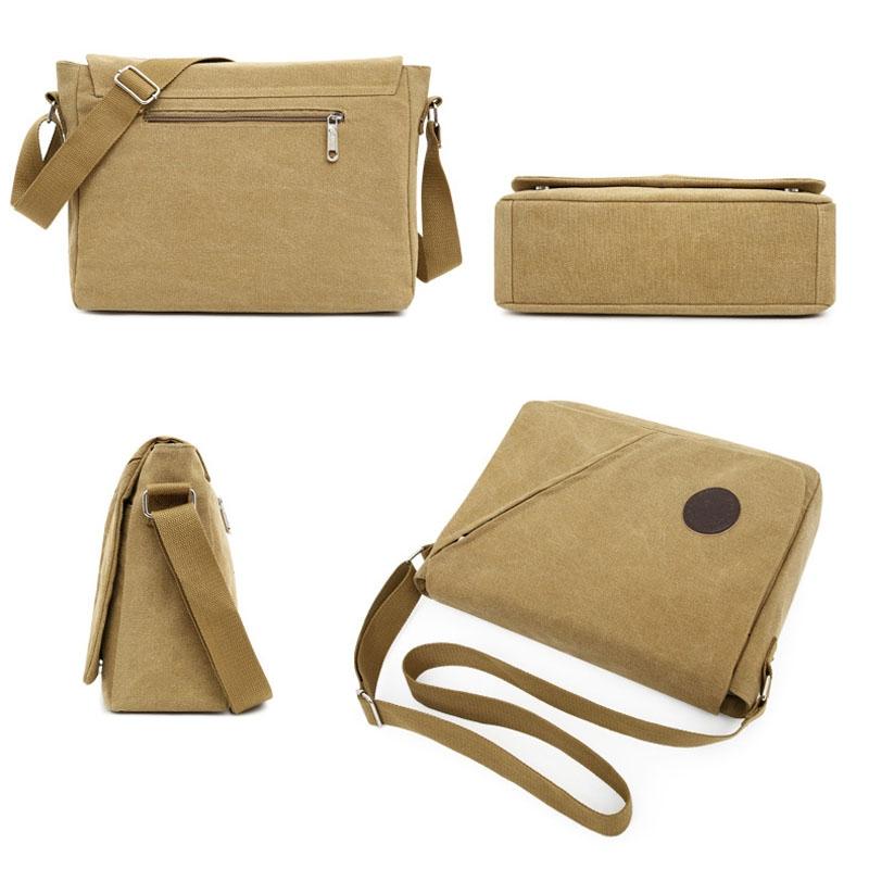 Simple Canvas Shoulder Bag For Men Casual Messenger Schoolbag - Coffee