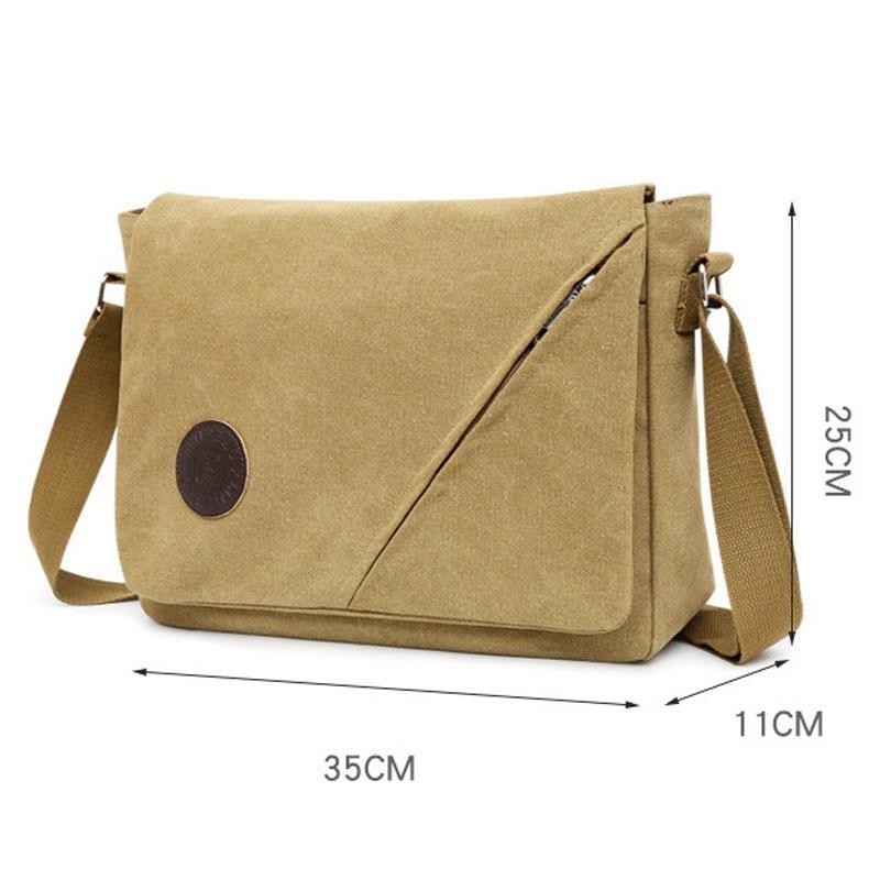 Simple Canvas Shoulder Bag For Men Casual Messenger Schoolbag - Coffee