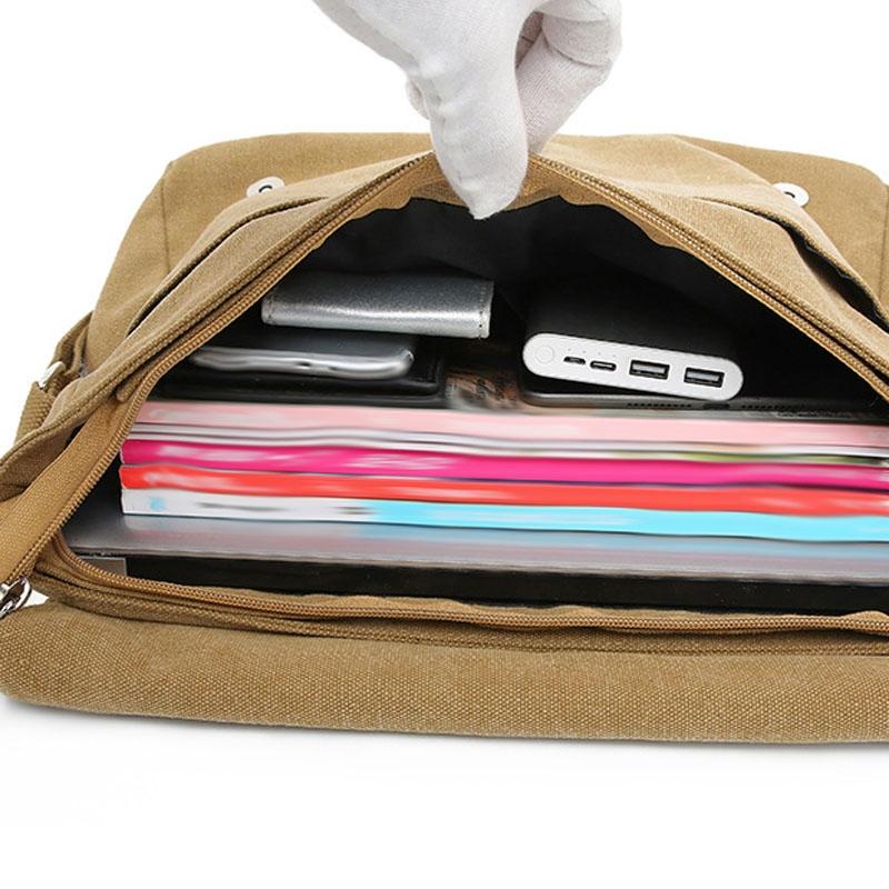 Simple Canvas Shoulder Bag For Men Casual Messenger Schoolbag - Coffee