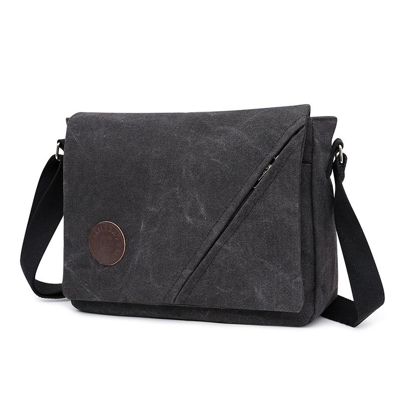 Simple Canvas Shoulder Bag For Men Casual Messenger Schoolbag - Coffee