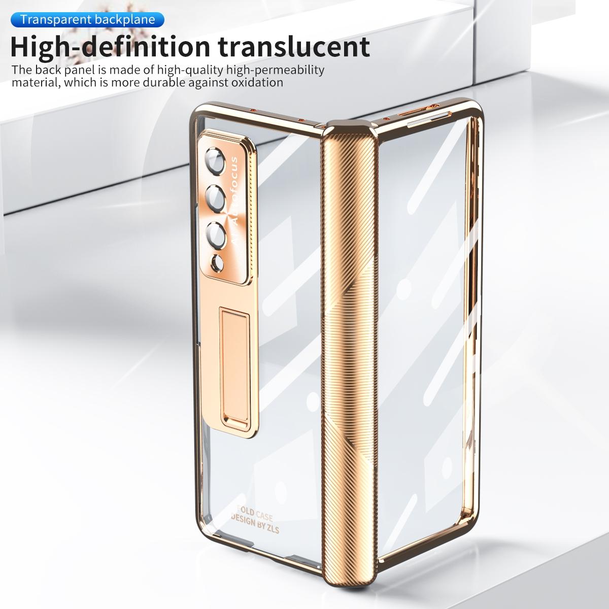 For Samsung Galaxy Z Fold4 5G Magnetic Phone Case With Holder - Plating Finish - Rose Gold