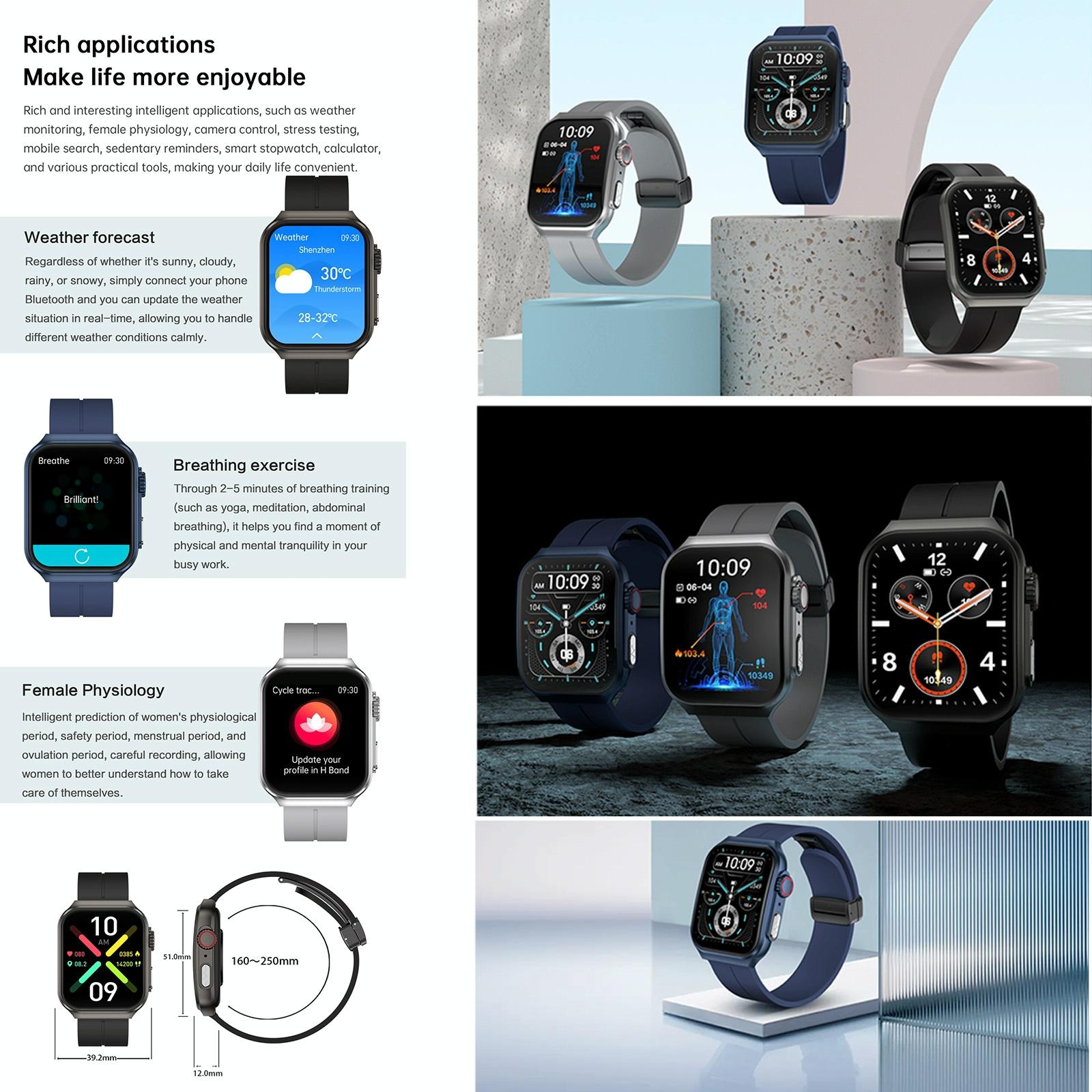 1.96 Inch Bt Call / Heart Rate / Blood Pressure / Blood Oxygen - Blue