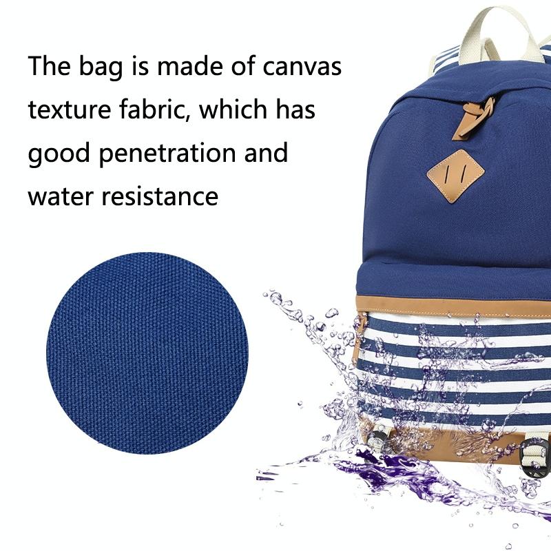 Printed Canvas Backpack Set - 3 Pieces - Black