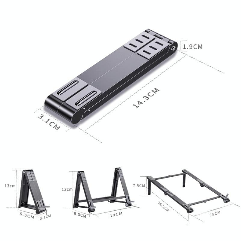 Foldable Aluminum 3-in-1 Phone Tablet Stand - Portable Storage - Silver