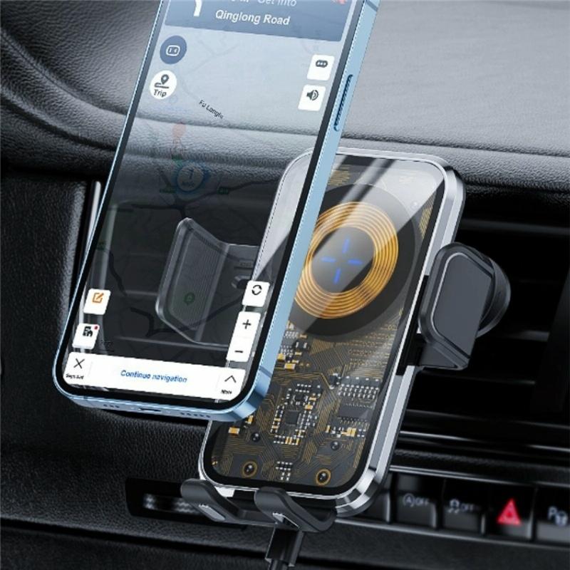 15w Fast Car Vent Wireless Charger with Intelligent Induction - Silver