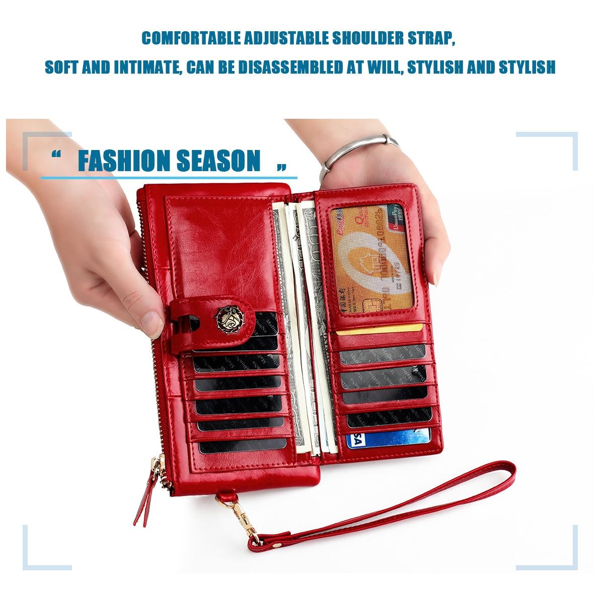 Women Vintage Leather Rfid Wallet - Rose Red