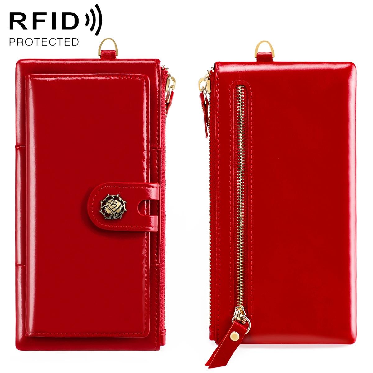 Women Vintage Leather Rfid Wallet - Rose Red