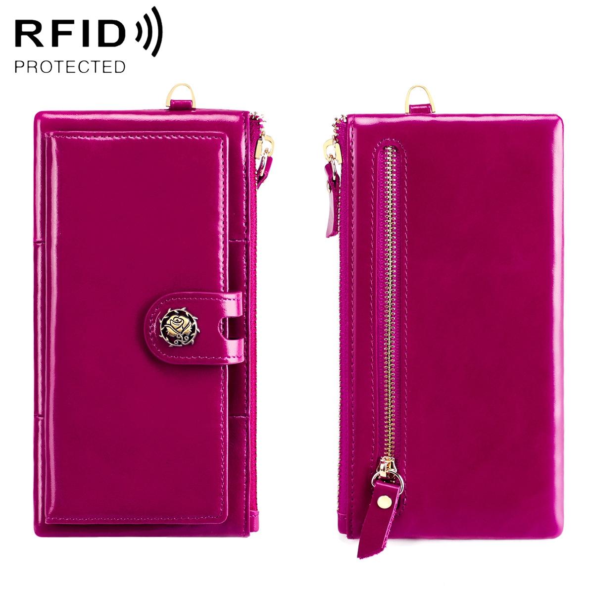 Women Vintage Leather Rfid Wallet - Rose Red
