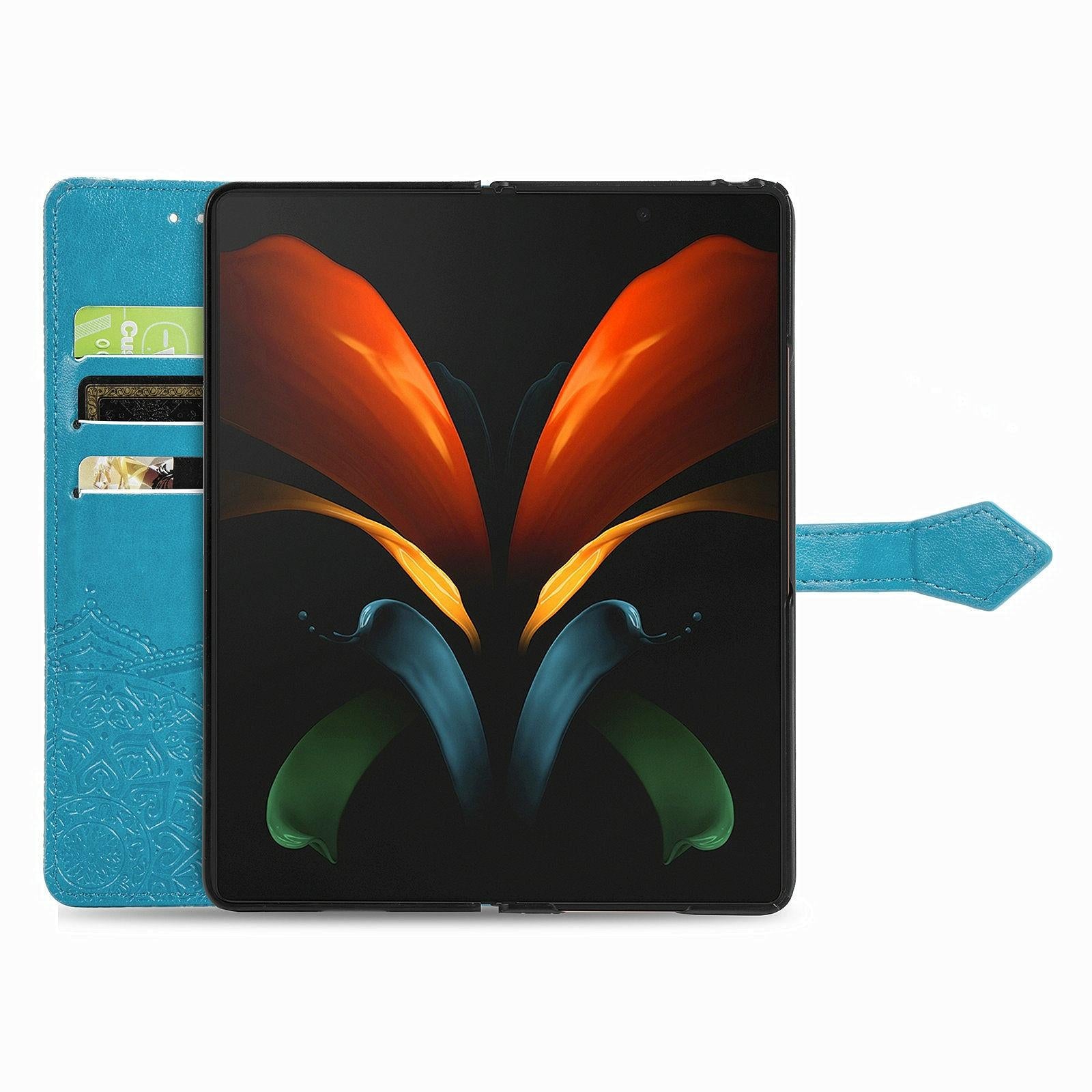 For Samsung Galaxy Z Fold4 5G Embossed Mandala Leather Phone Case - Blue