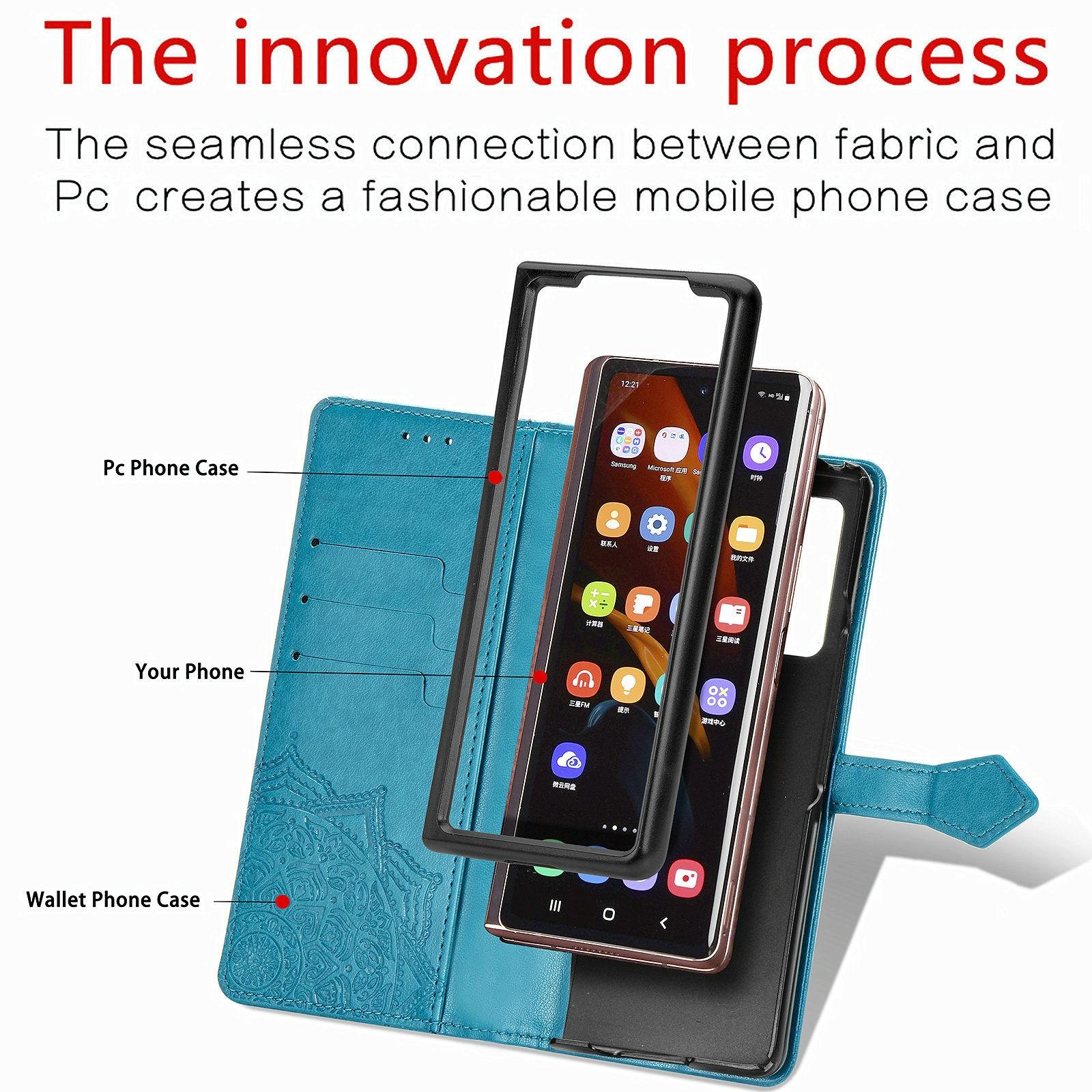For Samsung Galaxy Z Fold4 5G Embossed Mandala Leather Phone Case - Blue