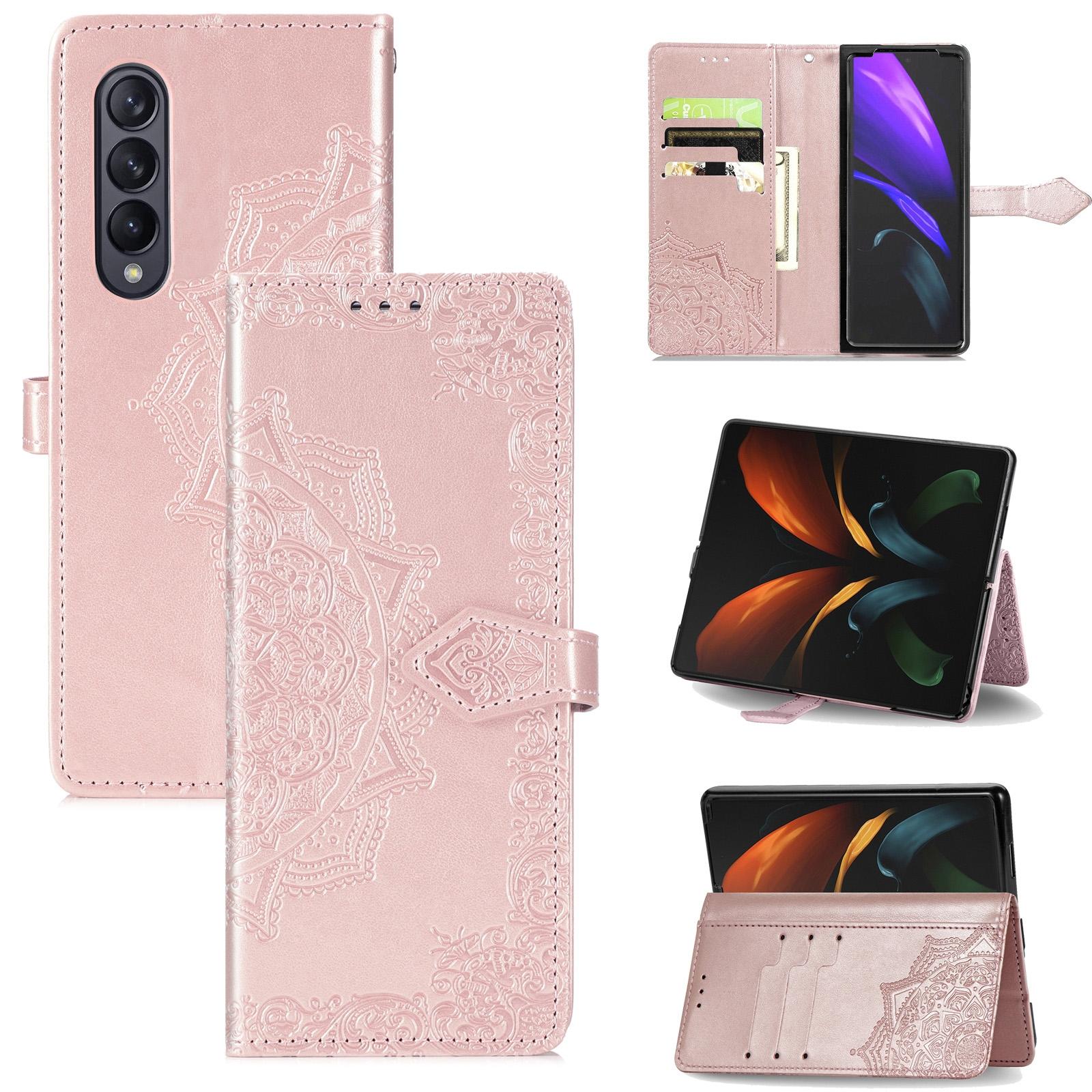 For Samsung Galaxy Z Fold4 5G Embossed Mandala Leather Phone Case - Blue