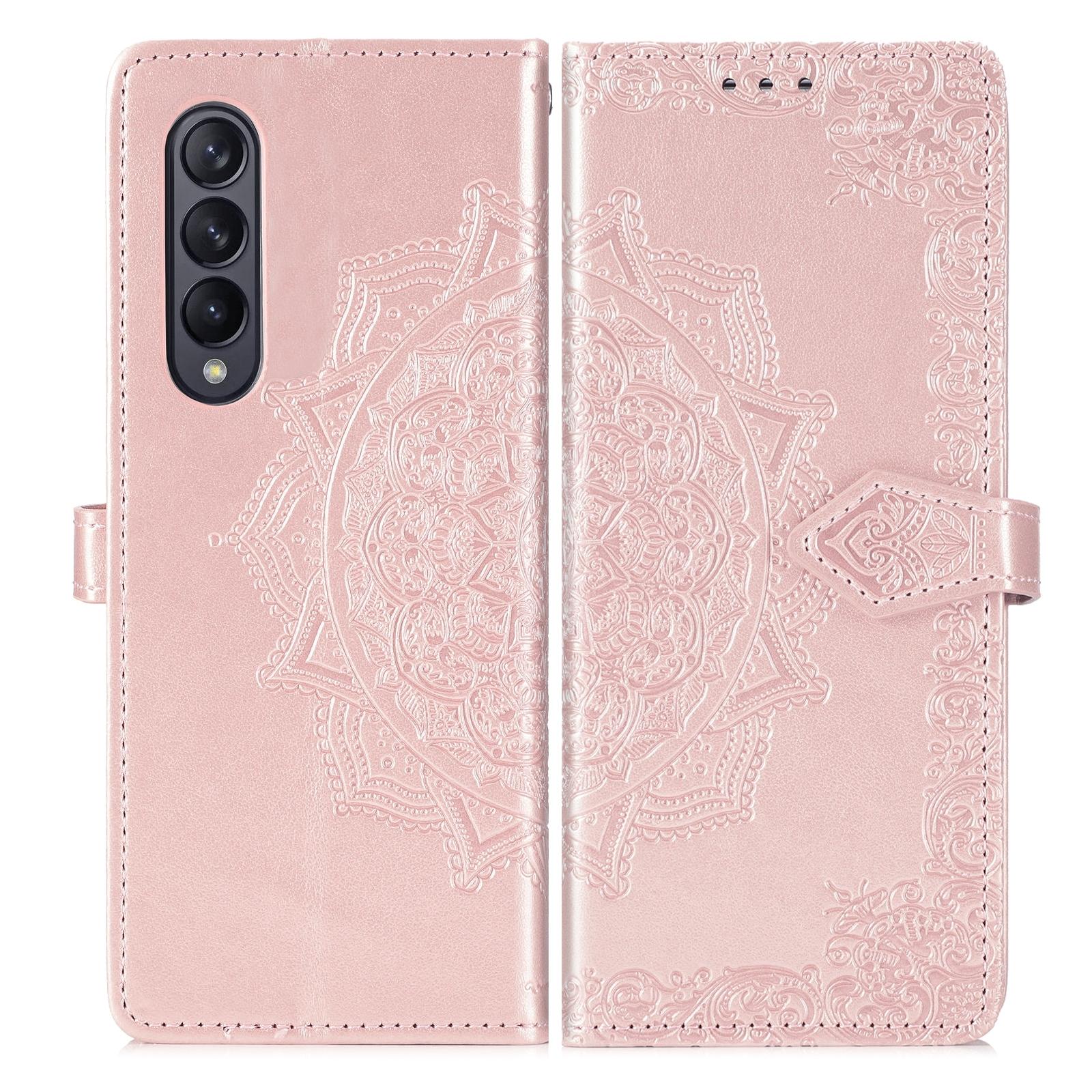 For Samsung Galaxy Z Fold4 5G Embossed Mandala Leather Phone Case - Blue