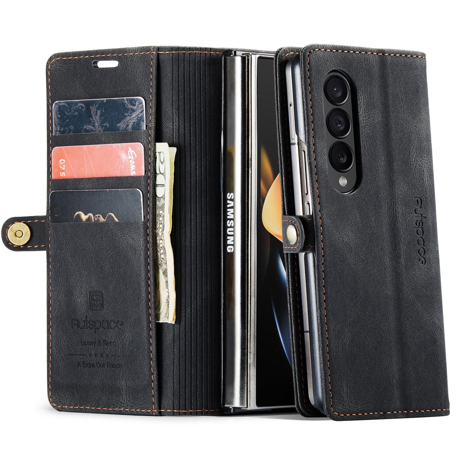 For Samsung Galaxy Z Fold4 5G Vintage Rfid Leather Phone Case - Blue