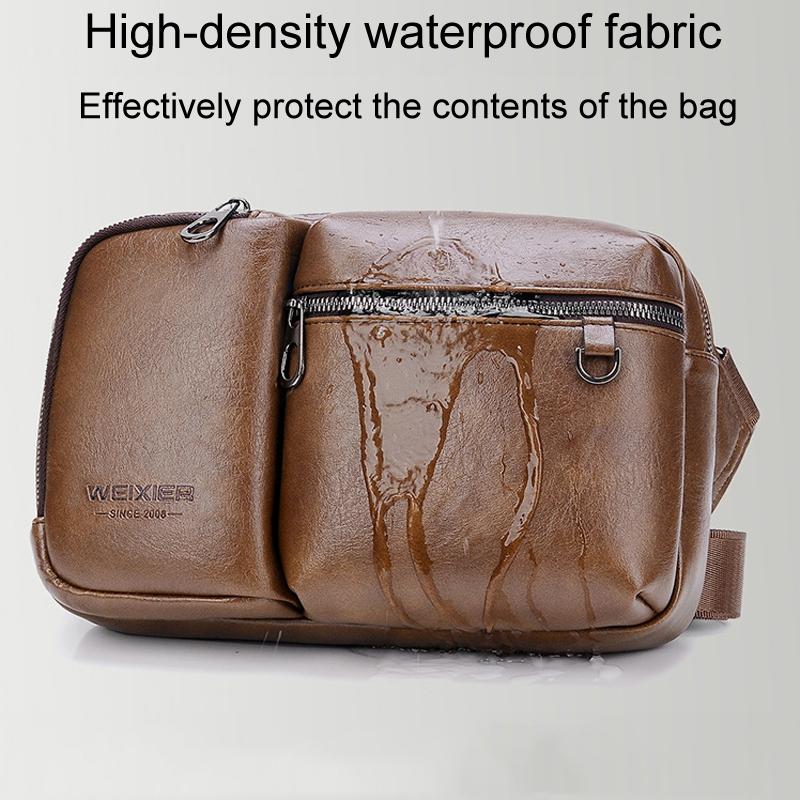 Large Capacity Men Crossbody Bag Casual Pu Messenger - Brown