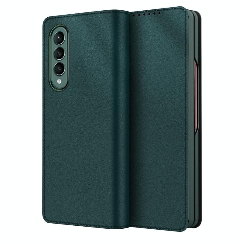 For Samsung Galaxy Z Fold4 5G Foldable Leather Phone Case - Horizontal Flip - Plain Green