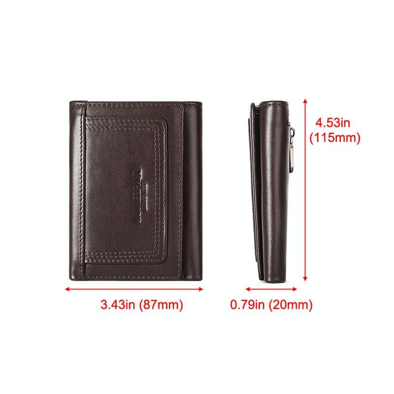 Rfid-blocking Leather Men Wallet with Multi-card Slots and Zipper Coin Pocket - Dark Brown
