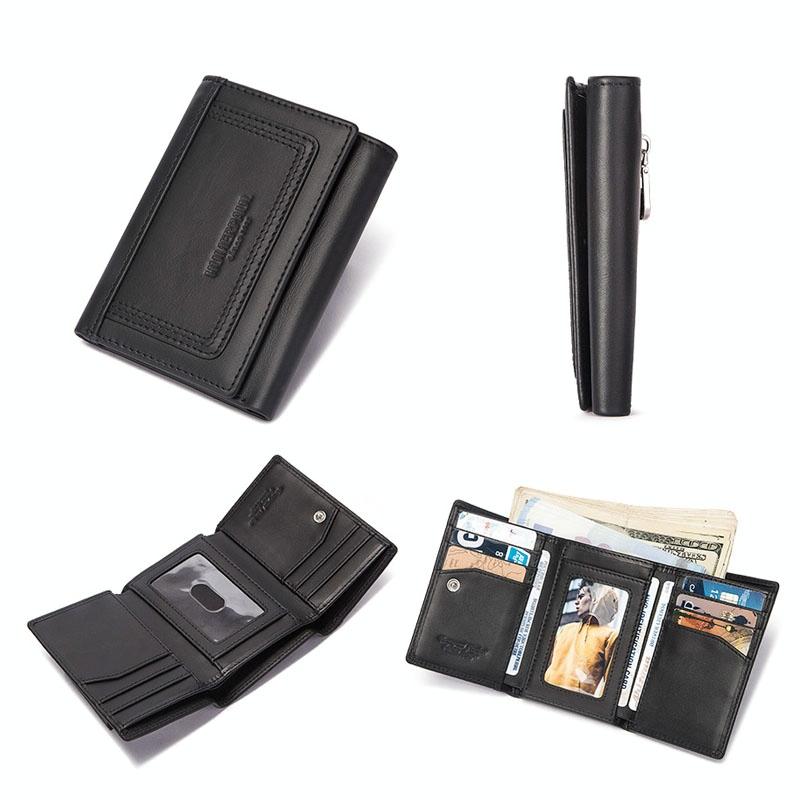 Rfid-blocking Leather Men Wallet with Multi-card Slots and Zipper Coin Pocket - Dark Brown