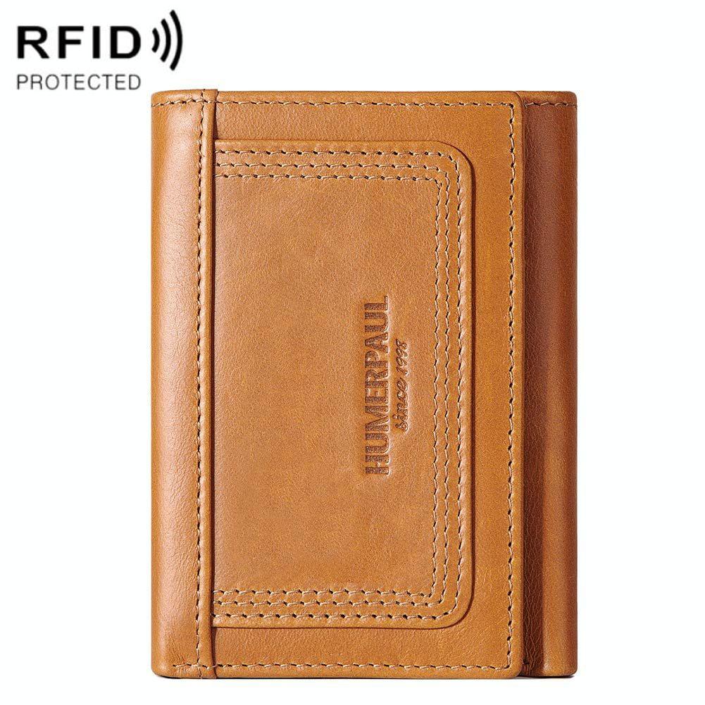 Rfid-blocking Leather Men Wallet with Multi-card Slots and Zipper Coin Pocket - Dark Brown
