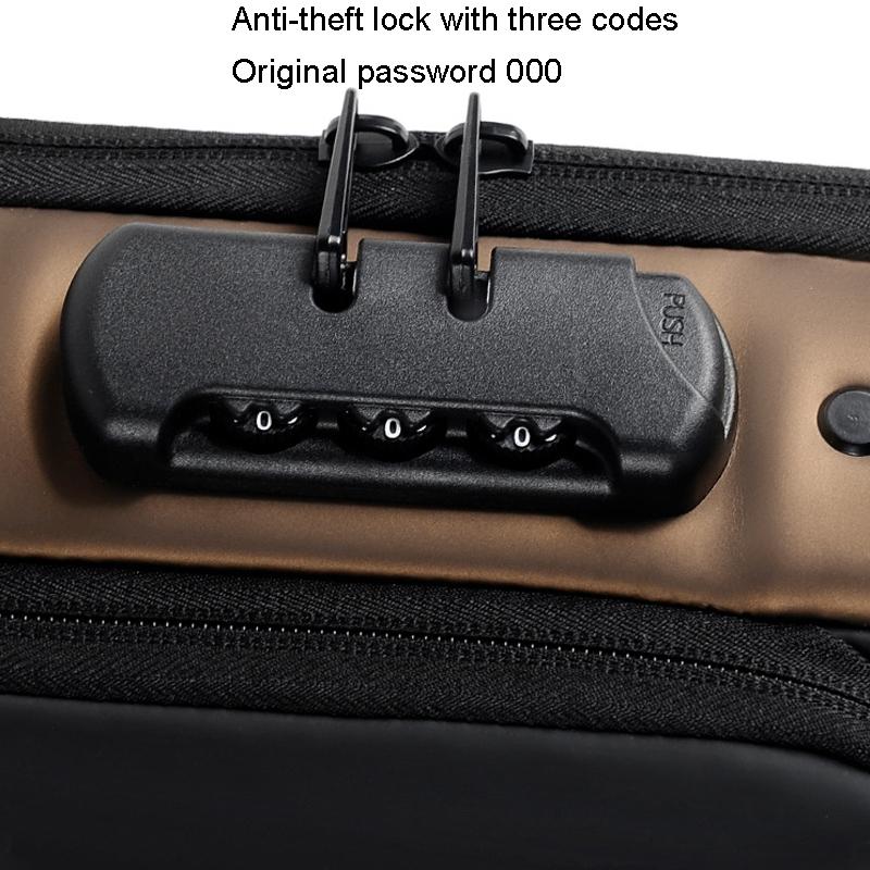 Anti Theft Men Shoulder Bag With Usb Charging Port - Black Gold