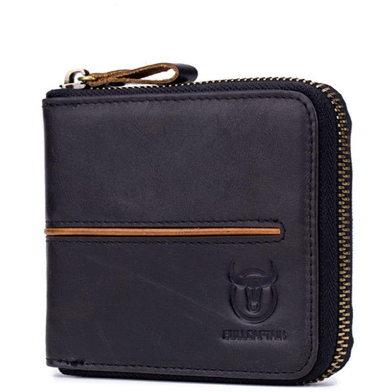 Zippered Cowhide Card Holder with Rfid Protection - Coffee