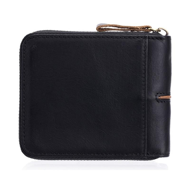 Zippered Cowhide Card Holder with Rfid Protection - Coffee