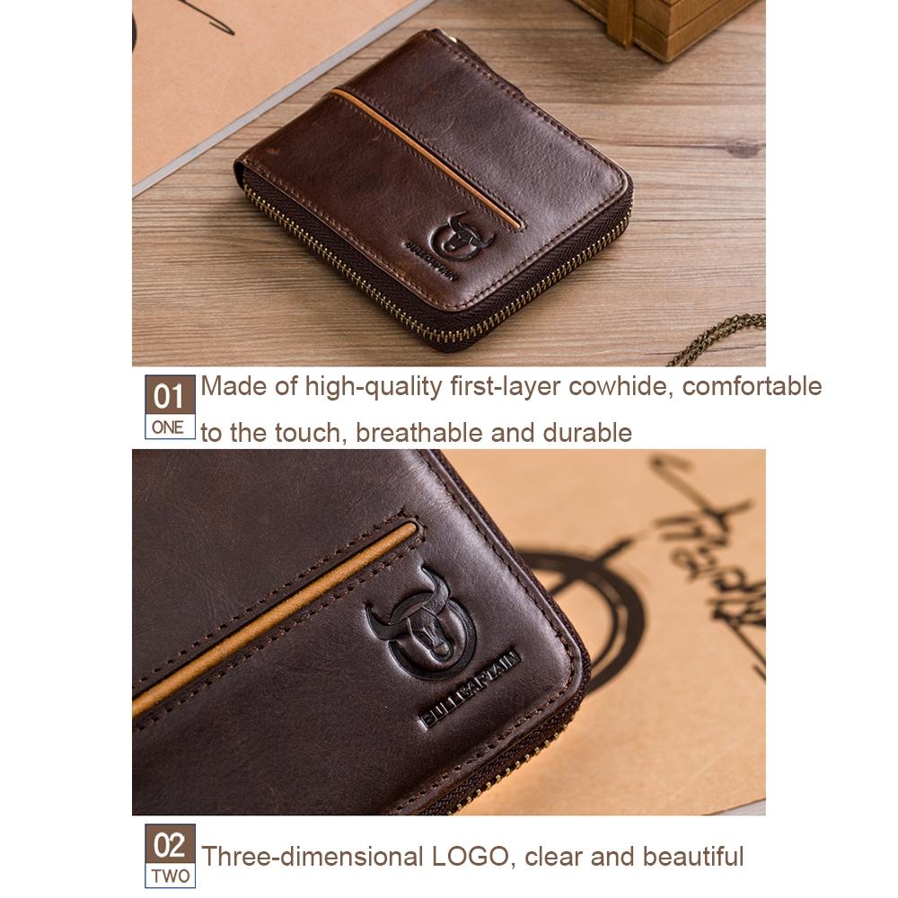 Zippered Cowhide Card Holder with Rfid Protection - Coffee