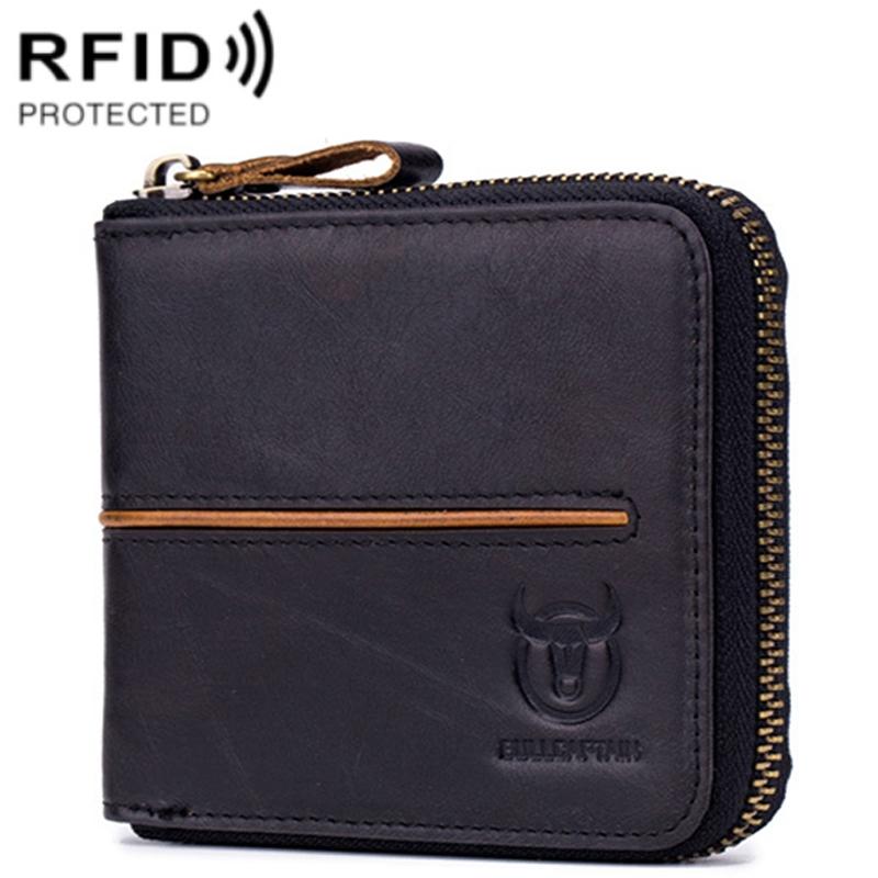 Zippered Cowhide Card Holder with Rfid Protection - Coffee