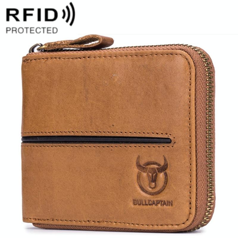 Zippered Cowhide Card Holder with Rfid Protection - Coffee