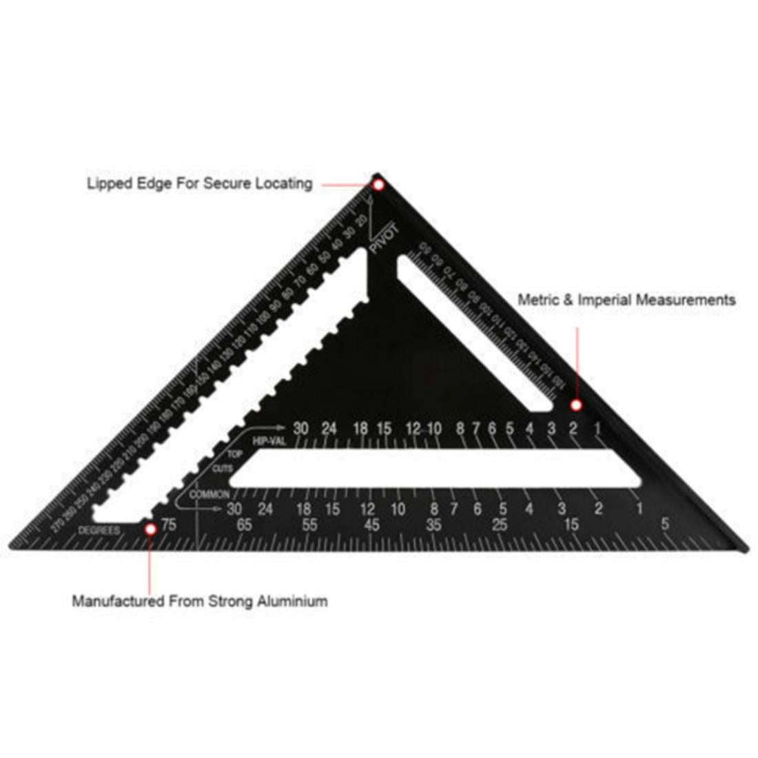 Woodworking Square Layout Gauge - Angle Ruler Measuring Tool - 12 Inch Black