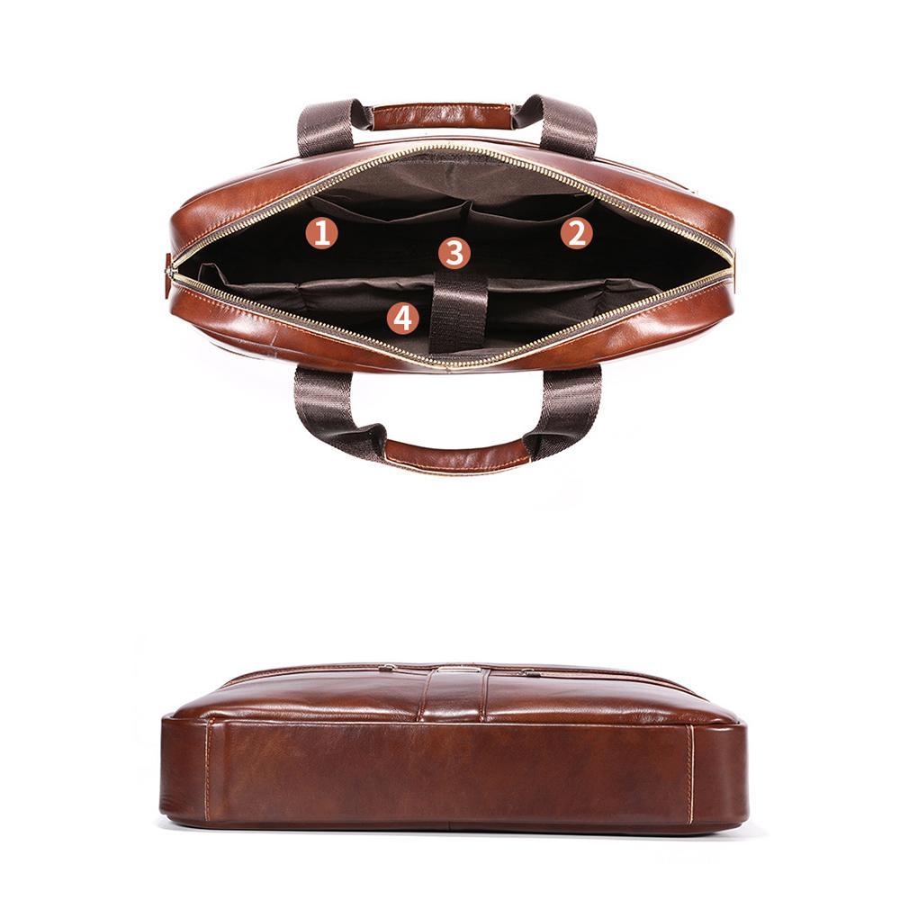 Large Capacity Retro Cowhide Briefcase - Coffee