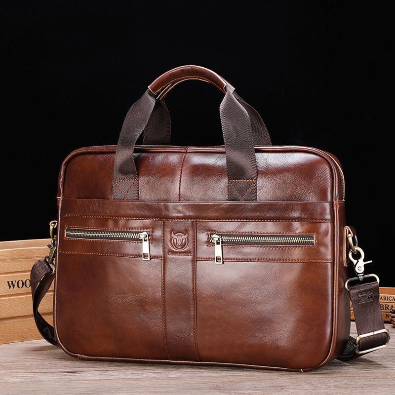 Large Capacity Retro Cowhide Briefcase - Coffee