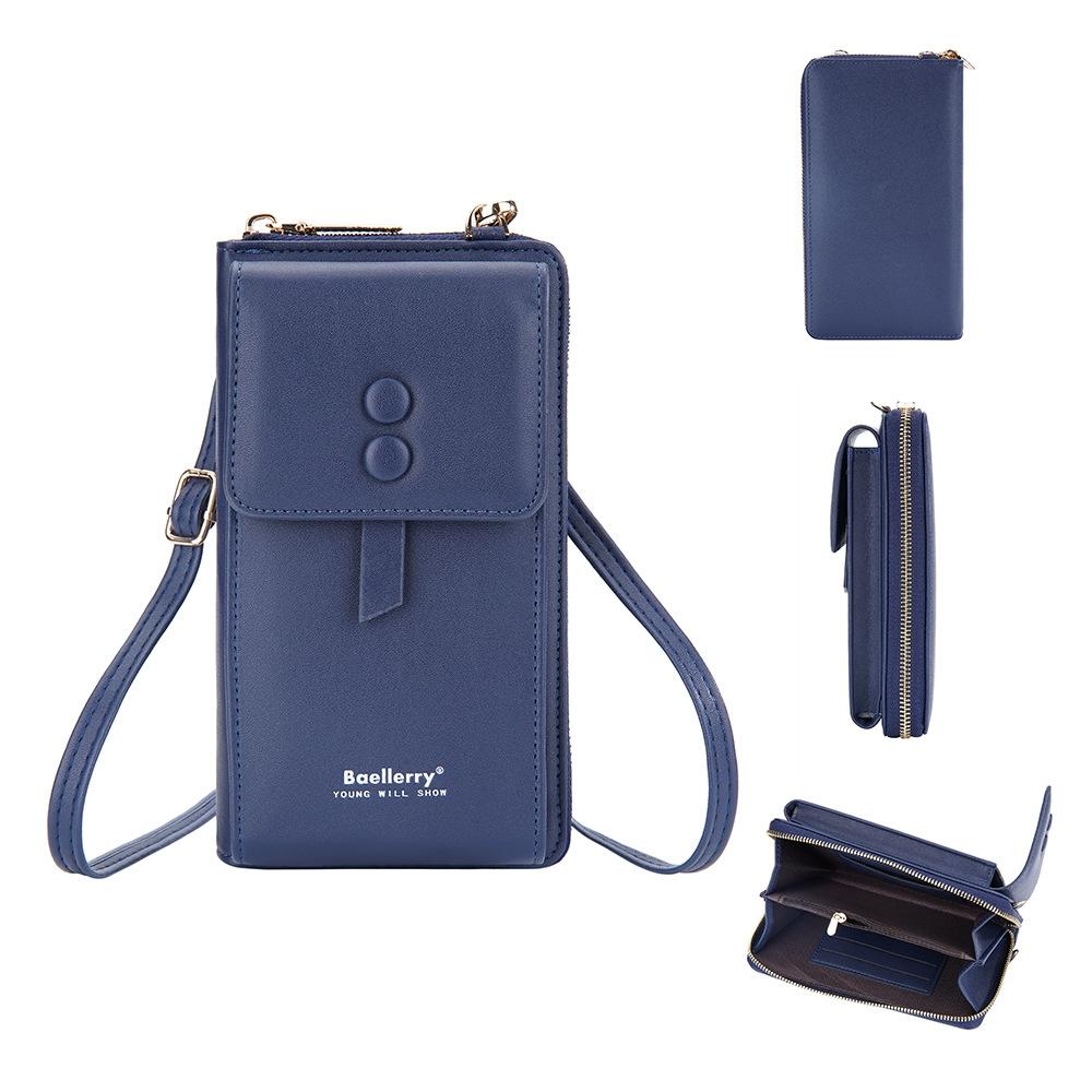 Adjustable Crossbody Phone Bag With Multi Card Slots - Navy Blue