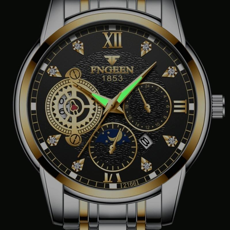 Men Three-eye Hollow Quartz Sports Watch - Between Gold Black Surface