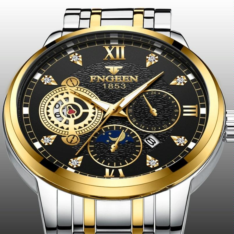 Men Three-eye Hollow Quartz Sports Watch - Between Gold Black Surface