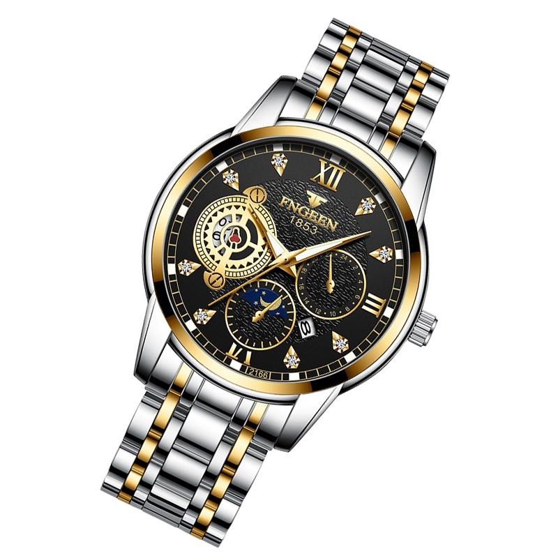 Men Three-eye Hollow Quartz Sports Watch - Between Gold Black Surface