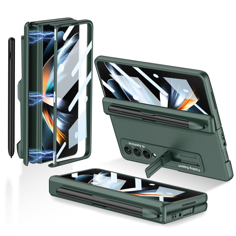 For Samsung Galaxy Z Fold4 5G Foldable Magnetic Flip Case With Holder &amp; Pen Slot - Gkk - Night Green