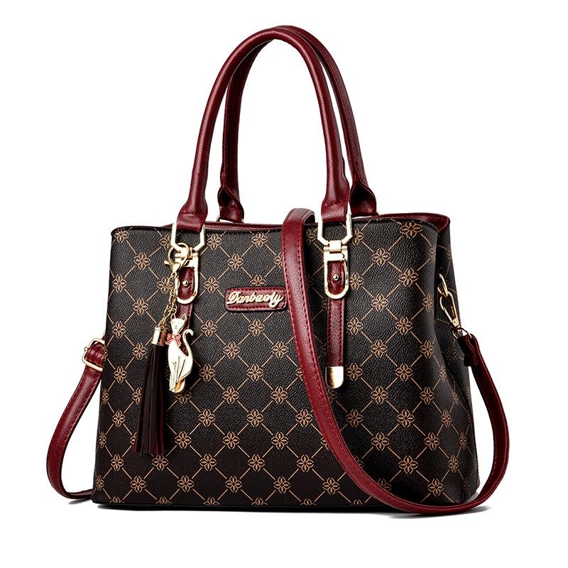 Spacious Print Handbag - Large Capacity - Bronze Deep Coffee Print