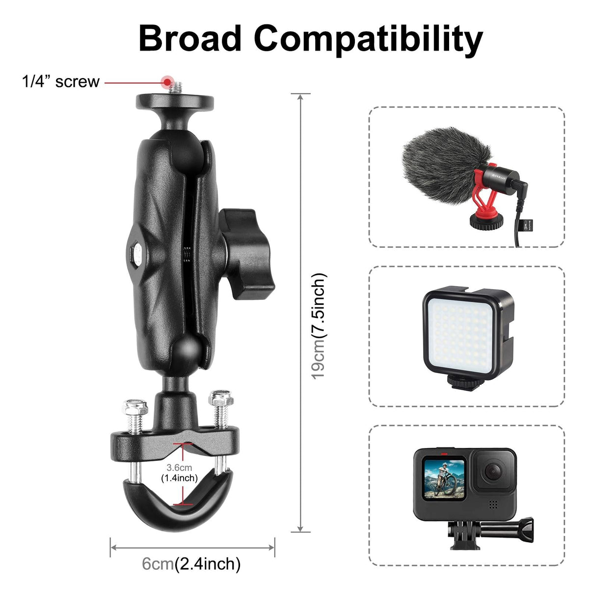 Motorcycle Handlebar Fixed Mount u Bolt Base Holder for Gopro and Other Action Cameras