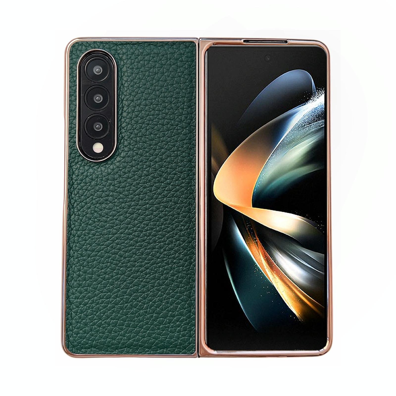 Star Series Nano Electroplating Pu Case For Samsung Galaxy Z Fold 4 - Forest Green