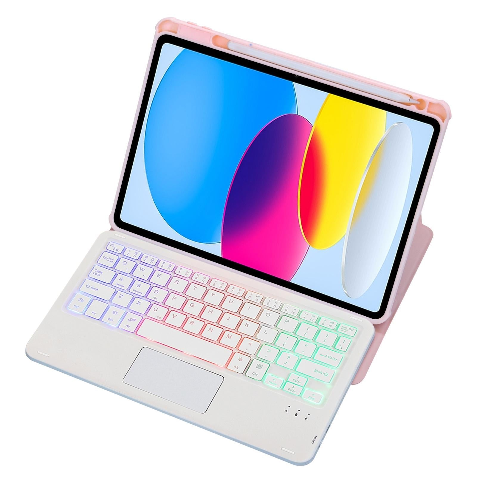 360 Rotation Bluetooth Keyboard Leather Case For Ipad 10.9 2022 With Touch Control And Backlight - Pink