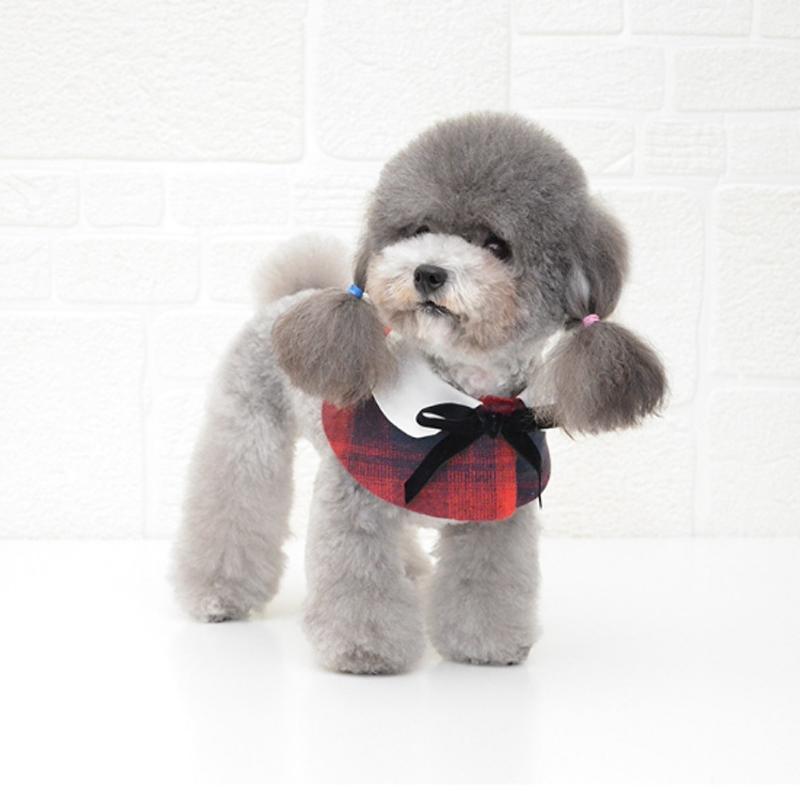 Dog Shawl Small Cloak Pet Bow Ttie Saliva Towel Pet Accessories - Size S - Black White Grid