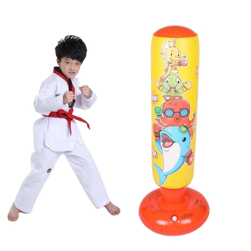 Children&#39;S Inflatable Vertical Boxing Column - Cartoon Underwater Animal Pattern - 1.25M Height - Yellow