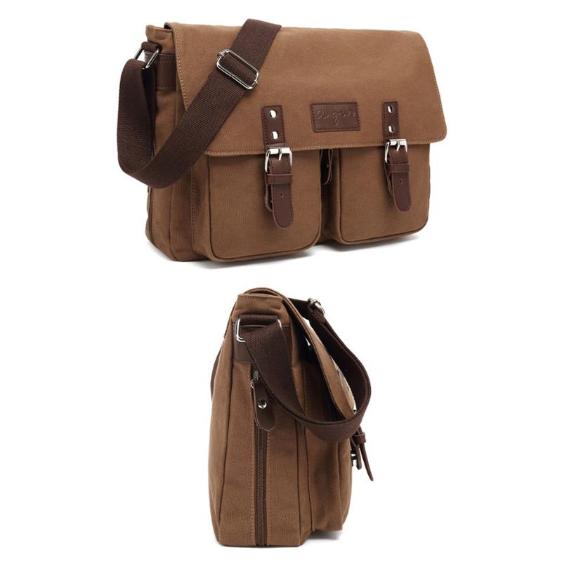 Men Canvas Crossbody Messenger Bag - Coffee