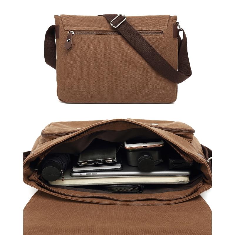 Men Canvas Crossbody Messenger Bag - Coffee