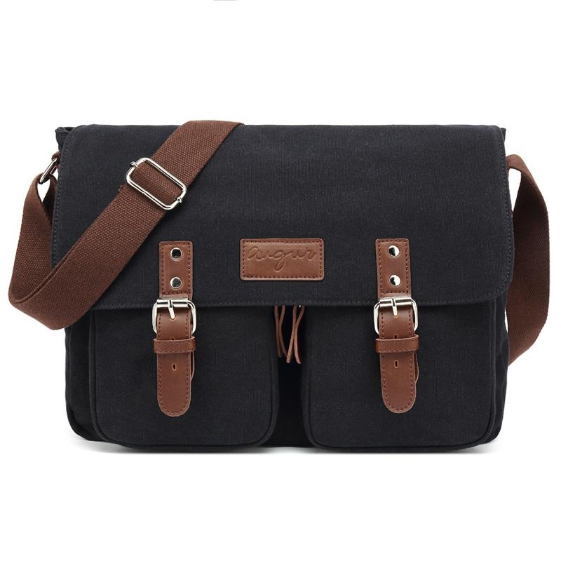Men Canvas Crossbody Messenger Bag - Coffee