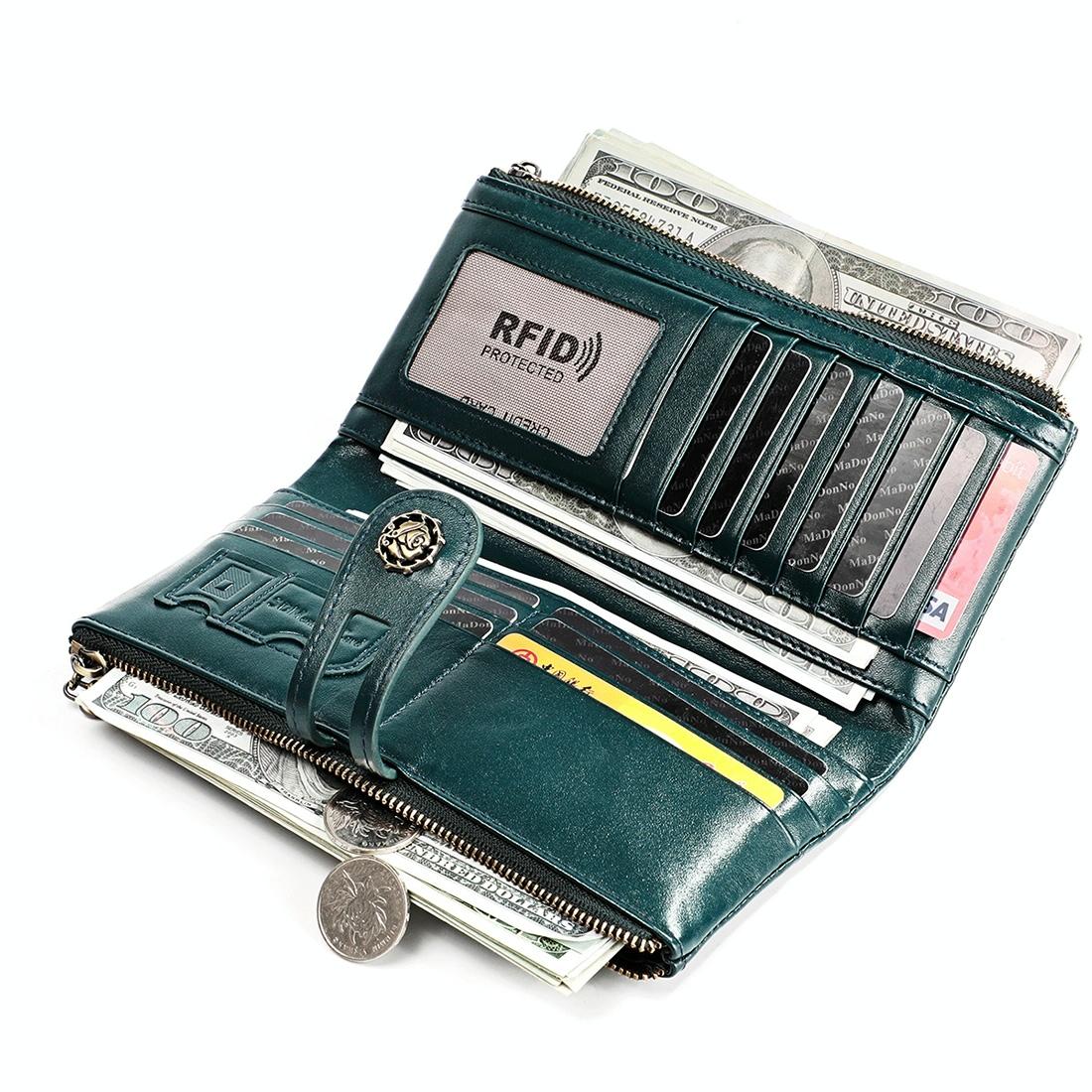 Vintage Rfid Leather Wallet with Card Slots for Women - Blue